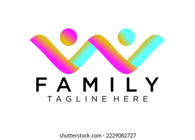 Logo de personas abstractas. Línea redondeada azul Estilo de onda de impulsos del icono humano ligado aislado en fondo blanco. Usable para trabajo en equipo y logotipos familiares. Diseño de logotipo de vectores planos