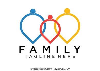 Abstract People Logo. Blue Rounded Line Linked Human Icon Pulse Wave Style isolated on White Background. Usable for Teamwork and Family Logos. Flat Vector Logo Design