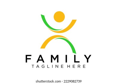 Abstract People Logo. Blue Rounded Line Linked Human Icon Pulse Wave Style isolated on White Background. Usable for Teamwork and Family Logos. Flat Vector Logo Design