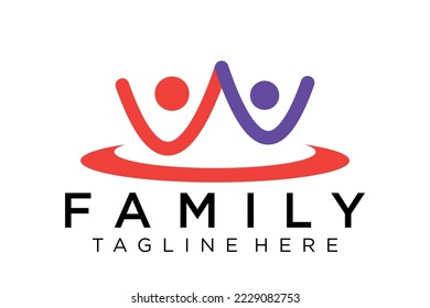 Abstract People Logo. Blue Rounded Line Linked Human Icon Pulse Wave Style isolated on White Background. Usable for Teamwork and Family Logos. Flat Vector Logo Design