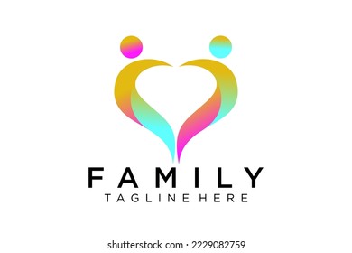 Logo de personas abstractas. Línea redondeada azul Estilo de onda de impulsos del icono humano ligado aislado en fondo blanco. Usable para trabajo en equipo y logotipos familiares. Diseño de logotipo de vectores planos