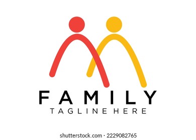 Abstract People Logo. Blue Rounded Line Linked Human Icon Pulse Wave Style isolated on White Background. Usable for Teamwork and Family Logos. Flat Vector Logo Design
