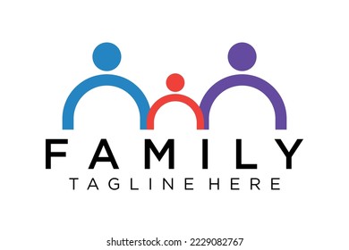 Abstract People Logo. Blue Rounded Line Linked Human Icon Pulse Wave Style isolated on White Background. Usable for Teamwork and Family Logos. Flat Vector Logo Design
