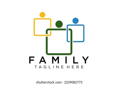 Logo de personas abstractas. Línea redondeada azul Estilo de onda de impulsos del icono humano ligado aislado en fondo blanco. Usable para trabajo en equipo y logotipos familiares. Diseño de logotipo de vectores planos