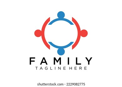 Abstract People Logo. Blue Rounded Line Linked Human Icon Pulse Wave Style isolated on White Background. Usable for Teamwork and Family Logos. Flat Vector Logo Design