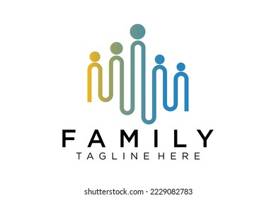 Abstract People Logo. Blue Rounded Line Linked Human Icon Pulse Wave Style isolated on White Background. Usable for Teamwork and Family Logos. Flat Vector Logo Design