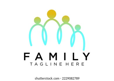 Abstract People Logo. Blue Rounded Line Linked Human Icon Pulse Wave Style isolated on White Background. Usable for Teamwork and Family Logos. Flat Vector Logo Design