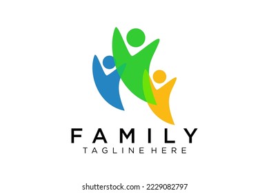 Abstract People Logo. Blue Rounded Line Linked Human Icon Pulse Wave Style isolated on White Background. Usable for Teamwork and Family Logos. Flat Vector Logo Design