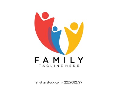 Abstract People Logo. Blue Rounded Line Linked Human Icon Pulse Wave Style isolated on White Background. Usable for Teamwork and Family Logos. Flat Vector Logo Design