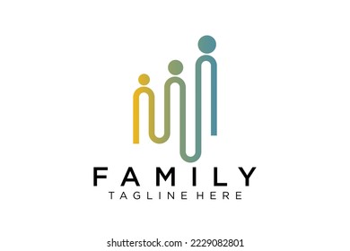 Abstract People Logo. Blue Rounded Line Linked Human Icon Pulse Wave Style isolated on White Background. Usable for Teamwork and Family Logos. Flat Vector Logo Design