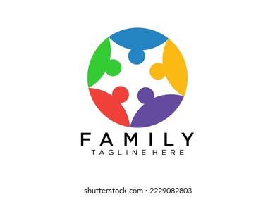 Abstract People Logo. Blue Rounded Line Linked Human Icon Pulse Wave Style isolated on White Background. Usable for Teamwork and Family Logos. Flat Vector Logo Design