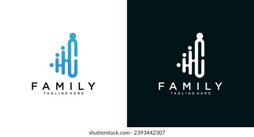 Abstract People Logo. Blue Rounded Line Linked Human Icon Pulse Wave Style isolated on White Background. Usable for Teamwork and Family Logos.