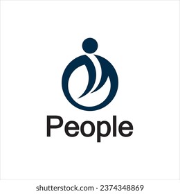 Logo de personas abstractas. Forma de círculo con icono humano aislado en fondo blanco.