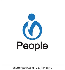 Logo de personas abstractas. Forma de círculo con icono humano aislado en fondo blanco.