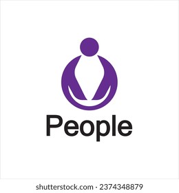 Logo de personas abstractas. Forma de círculo con icono humano aislado en fondo blanco.