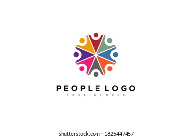 Abstract People Logo. Colorful Eight Stars Human Symbol  isolated one white background. Usable for Business and Teamwork Logos. Flat Vector Logo Design Template Element.