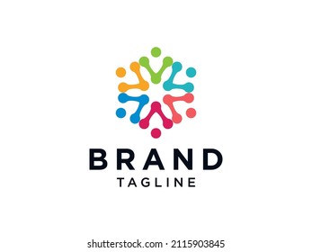 Abstract People Logo. Colorful Square Pixel arts isolated on White Background. Flat Vector Logo Design Template Element.
