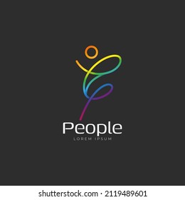 Abstract People logo design for creative community, home care, social network connections with simple gradient line art vector