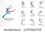 Abstract people logo design. Gym, fitness, running trainer vector colorful logo. Active Fitness, sport, dance web icon and symbol