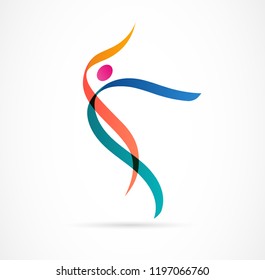 Abstract people logo design. Gym, fitness, running trainer vector colorful logo. Active Fitness, sport, dance web icon and symbol