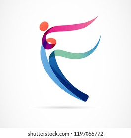 Abstract people logo design. Gym, fitness, running trainer vector colorful logo. Active Fitness, sport, dance web icon and symbol