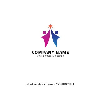 Abstract people logo design . Healthcare, fitness, family, help , teamwork,  winner, support, creative  icon with modern gradient man and woman color