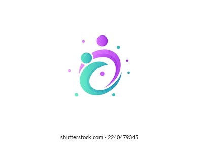 Abstract people logo design with mint green and purple color gradations