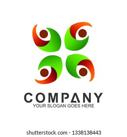 abstract people logo design for social relationship, healthy and happy family, charity icon, human community care.