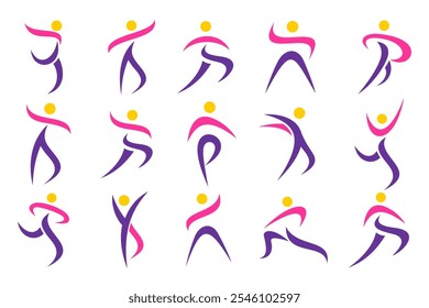 Diseño de logotipo de personas Abstractas. deportes, gimnasio, fitness, Ilustración vectorial de conjunto de iconos de entrenador de running