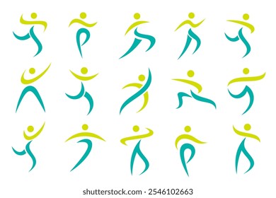 Diseño de logotipo de personas Abstractas. deportes, gimnasio, fitness, Ilustración vectorial de conjunto de iconos de entrenador de running