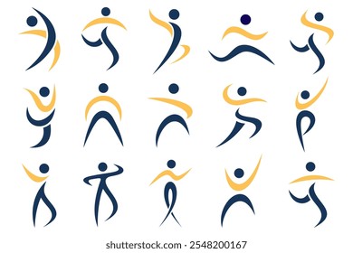 Diseño de logotipo de personas Abstractas. deportes, gimnasio, fitness, Ilustración vectorial de conjunto de iconos de entrenador de running