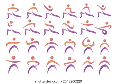 Diseño de logotipo de personas Abstractas. deportes, gimnasio, fitness, Ilustración vectorial de conjunto de iconos de entrenador de running