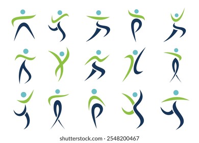 Diseño de logotipo de personas Abstractas. deportes, gimnasio, fitness, Ilustración vectorial de conjunto de iconos de entrenador de running