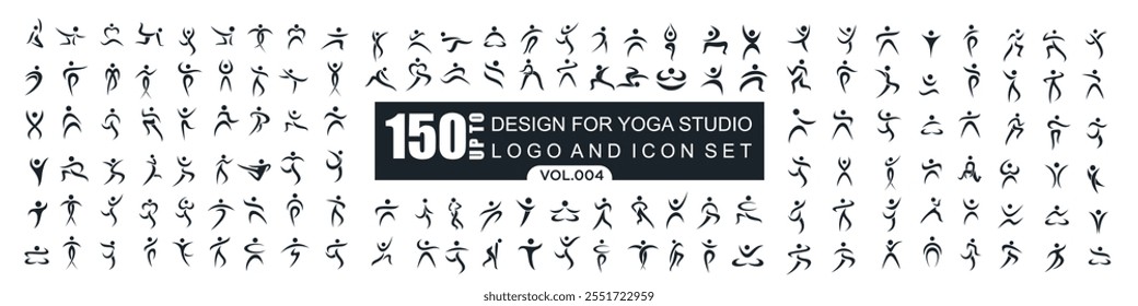 Diseño de logotipo de personas Abstractas. deportes, gimnasio, fitness, Ilustración vectorial de conjunto de iconos de entrenador de running