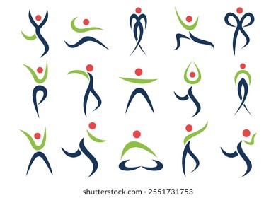 Diseño de logotipo de personas Abstractas. deportes, gimnasio, fitness, Ilustración vectorial de conjunto de iconos de entrenador de running