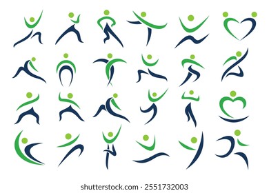 Abstract people logo design. sports, Gym ,fitness, running trainer icon set vector illustration