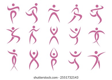 Diseño de logotipo de personas Abstractas. deportes, gimnasio, fitness, Ilustración vectorial de conjunto de iconos de entrenador de running