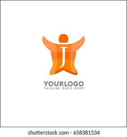 Abstract People Logo Design Template, Happy Run People Logo. Letter J