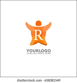 Abstract People Logo Design Template, Happy Run People Logo. Letter R