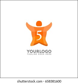 Abstract People Logo Design Template, Happy Run People Logo. Number 5
