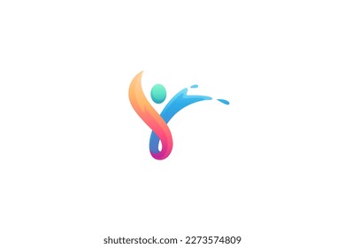 abstract people logo design with water splash effect in colorful gradient