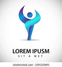 Abstract People Logo. Human Figure Isolated On Gray. Sport Icon For Human Success, Celebration Logo, Achievement Symbol And Activity Icon. Happy People Logo. Sport Figure Icon Character, Vector 