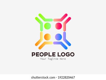 Abstract people logo, human Icon with symmetrical and gradient color vector design