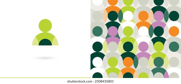 abstrakte Menschen Logo-Symbol, Menschen Gruppe Crowd Muster Textur Hintergrund. Diversität verschiedene verschiedene verschiedene Masse einfache geometrische menschliche Illustration