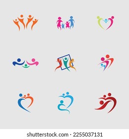 Abstract People Logo isolated on gray Background,Can be used for Teamwork and Family Logos. Flat Vector Logo Design Template