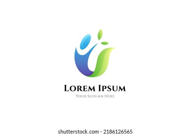 abstract people logo with leaf, good for healthy life, physiotherapy, medical and care