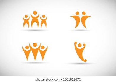 Abstract People Logo Set. Human Figure Isolated On Gray Background. 