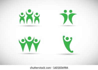 Abstract People Logo Set. Human Figure Isolated On Gray Background. Icons Collection For Human Success, Celebration Logo, Achievement Symbol And Activity. Different Happy People. Figure Logo, Vector