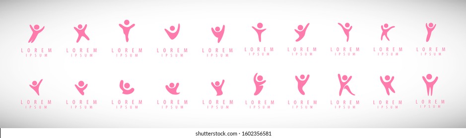 Abstract People Logo Set. Human Figure Isolated On Gray Background. 