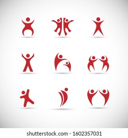 Abstract People Logo Set. Human Figure Isolated On Gray Background. 